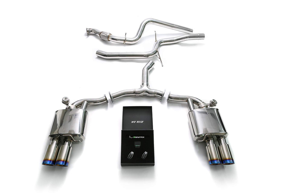 ARMYTRIX Stainless Steel Valvetronic Catback Exhaust System Quad Tips Audi A4 2.0L TFSI B9 4WD 17+