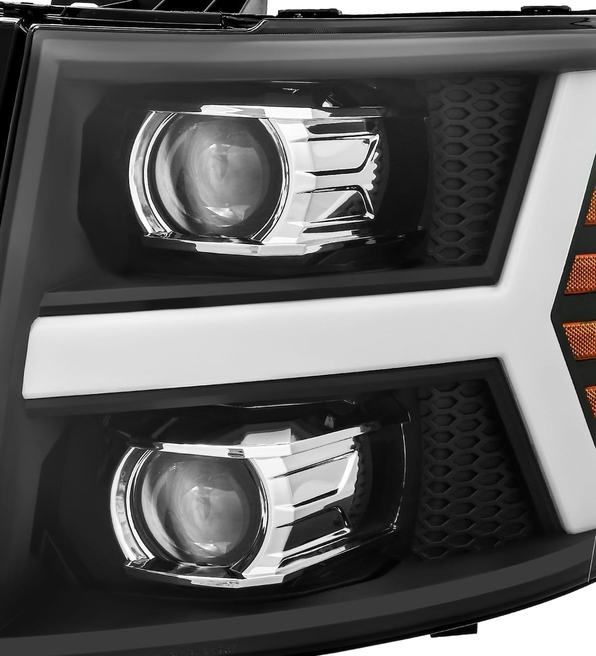 AlphaRex 07-13 Chevy 1500HD PRO-Series Proj Headlight Plank Style Matte Blk w/Activ Light/Seq Signal - 0