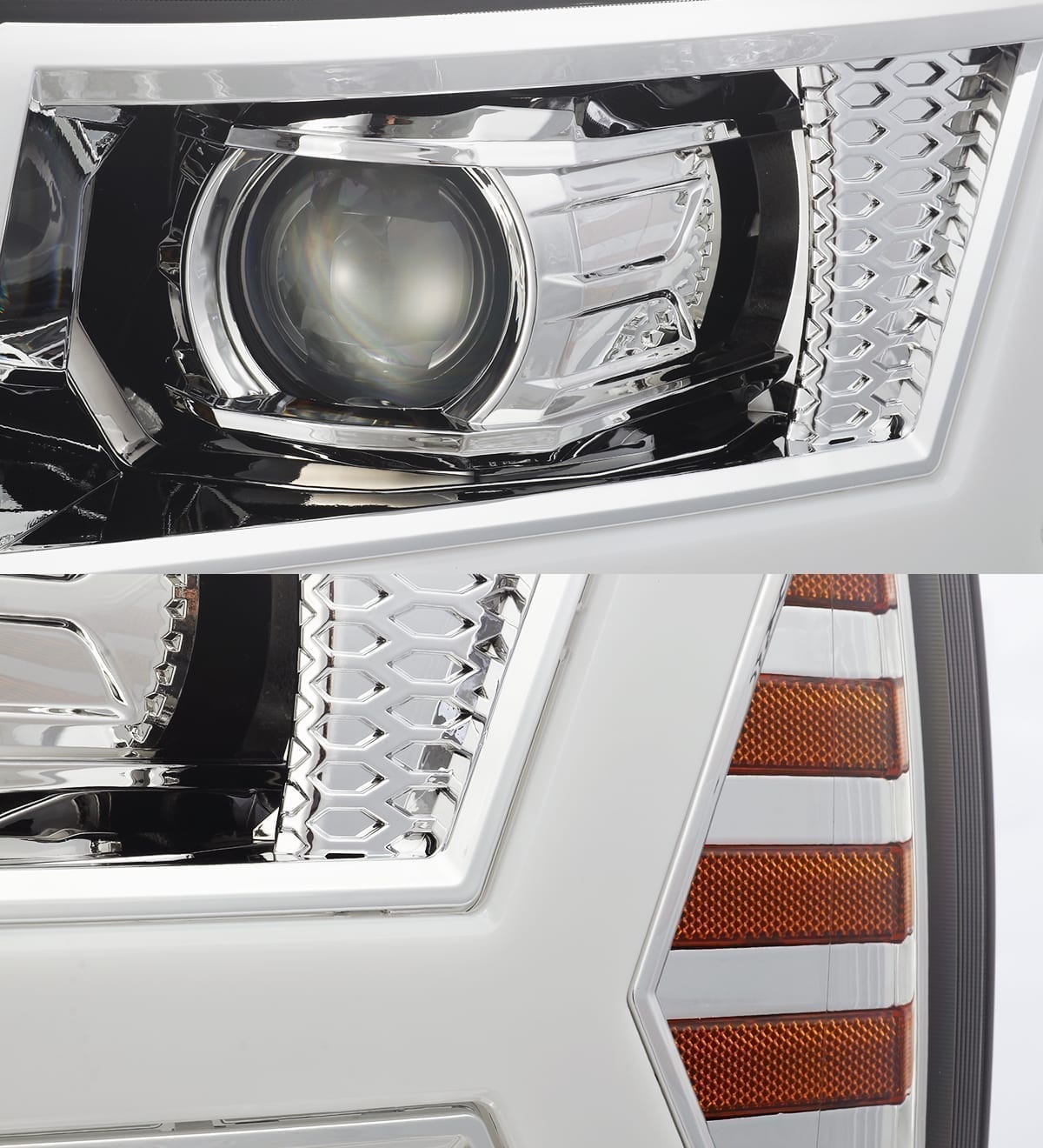 AlphaRex 07-13 Chevy 1500 LUXX LED Proj Headlights Plank Design Chrome w/ Activ Light/Seq Signal/DRL - 0
