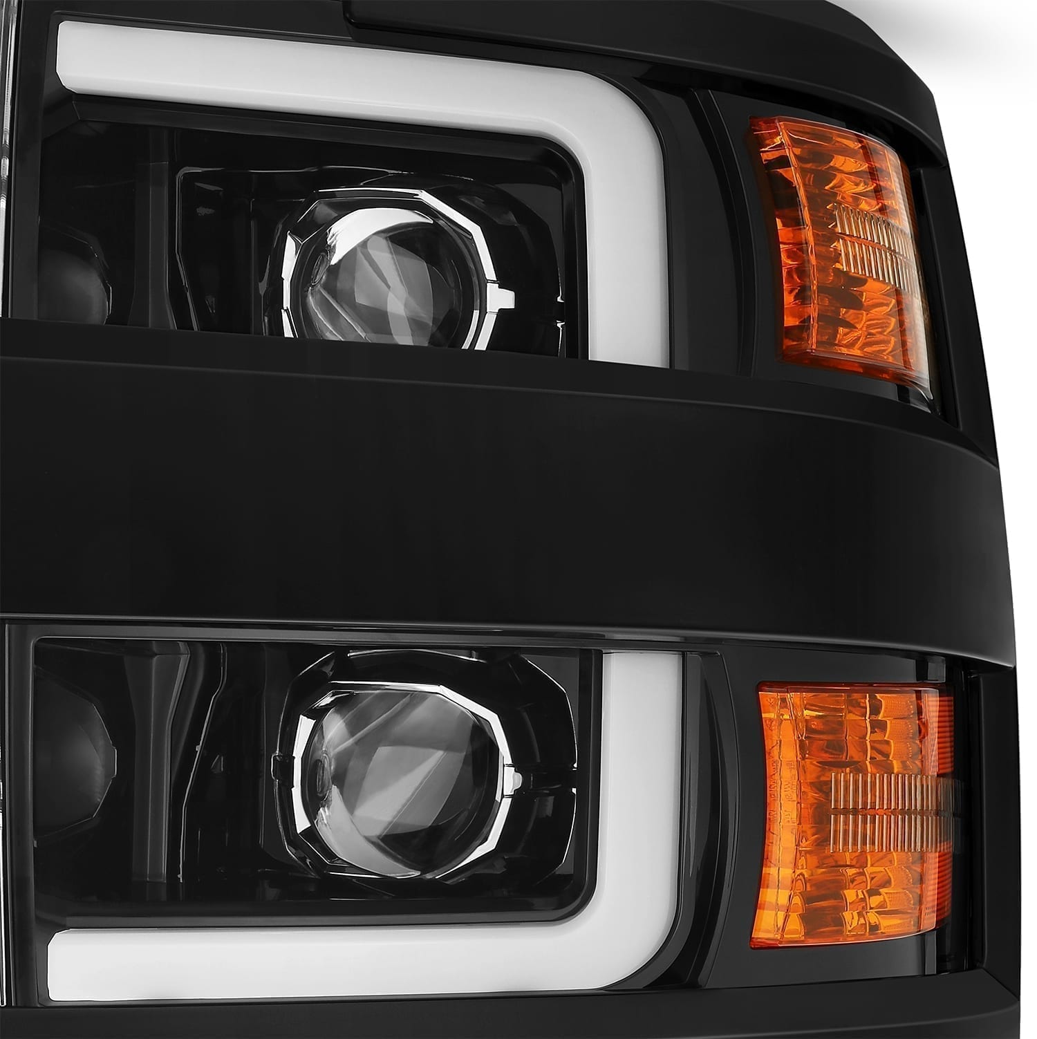 AlphaRex 15-19 Chevy 2500HD PRO-Series Proj Headlights Plank Jet Blk w/Activ Light/Seq Signal/DRL - 0