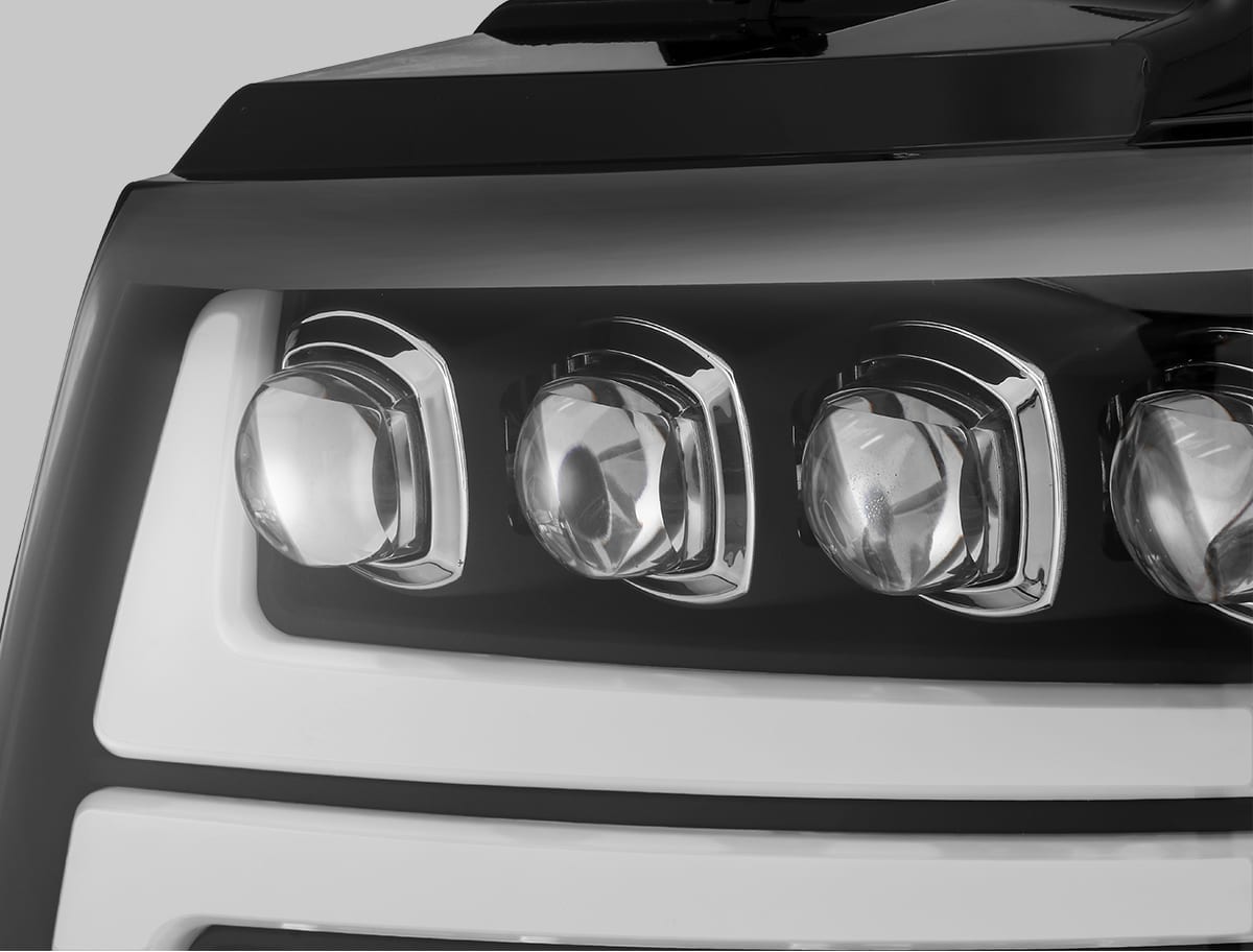AlphaRex 07-13 Chevy Avalanche NOVA LED Proj Headlights Plank Style Matte Black w/Activ Light/DRL - 0