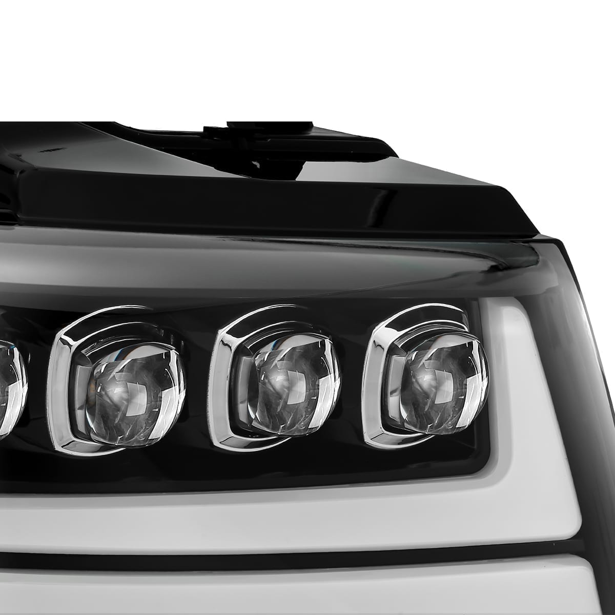 AlphaRex 07-13 Chevy Avalanche NOVA LED Proj Headlights Plank Style Gloss Black w/Activ Light/DRL - 0