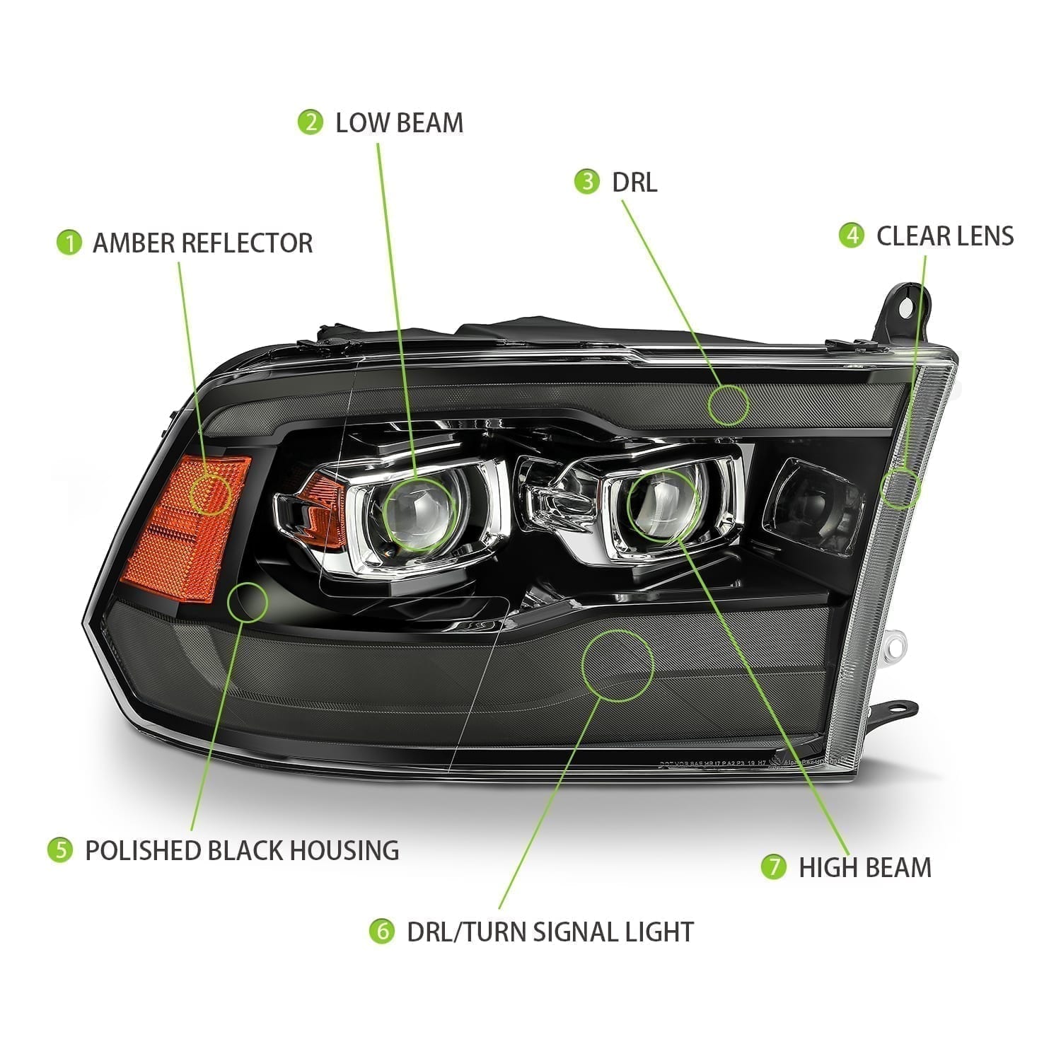 AlphaRex 09-18 Dodge Ram 1500HD PRO-Series Proj Headlights Plank Style Black w/Seq Signal/Smoked DRL - 0