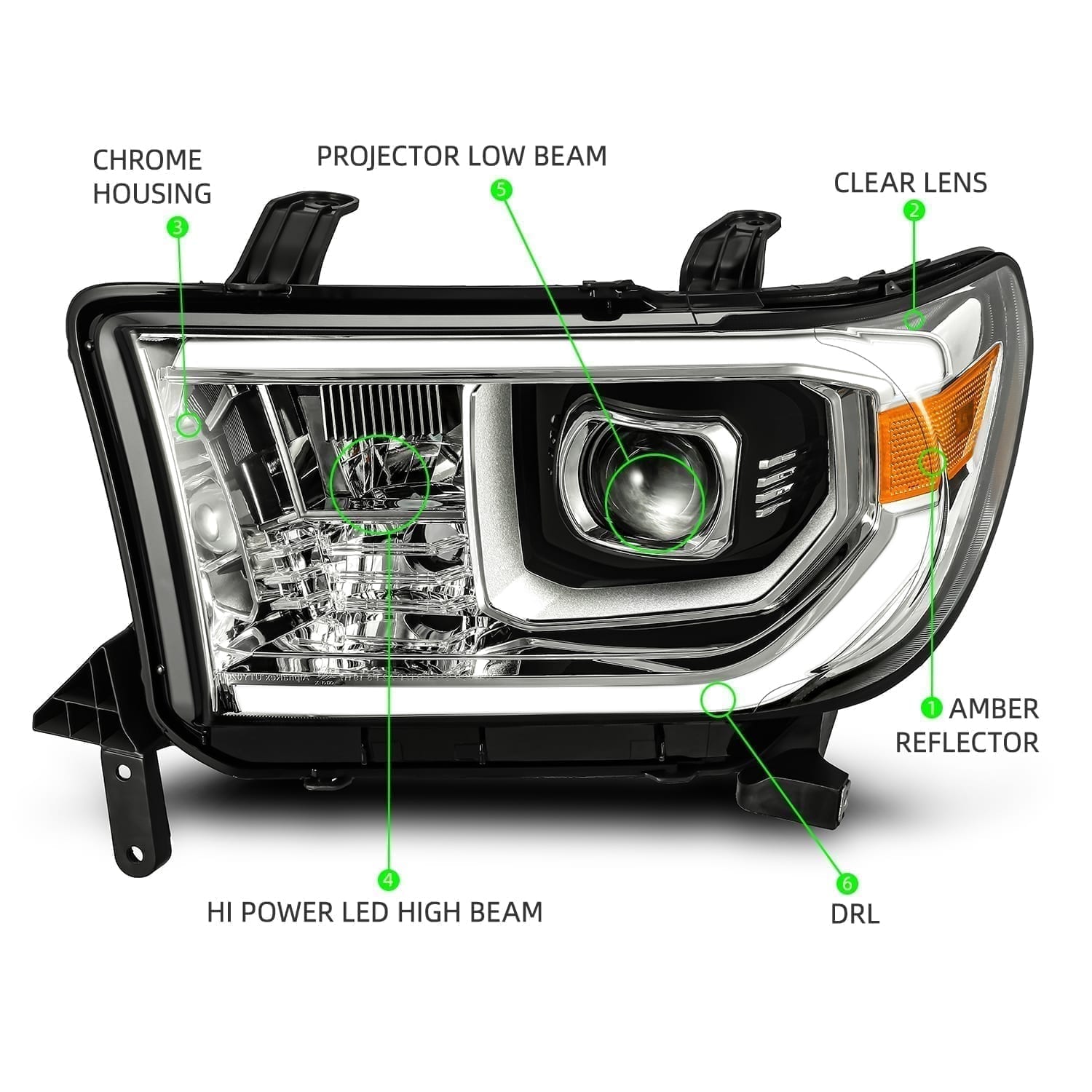 AlphaRex 07-13 Toyota Tundra PRO-Series Projector Headlights Plank Style Chrome w/Activation Light - 0