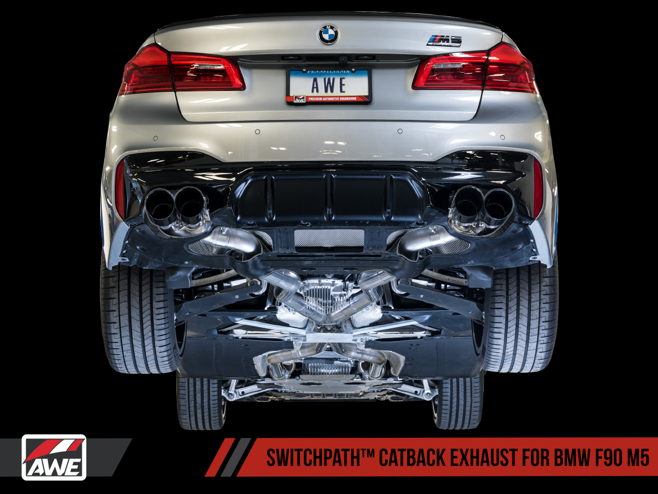 AWE SwitchPath™ Axle-Back Exhaust for BMW F90 M5 - Diamond Black Tips