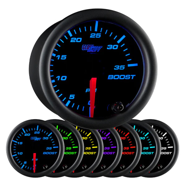 GlowShift Black 7 Color 35 PSI Boost Gauge