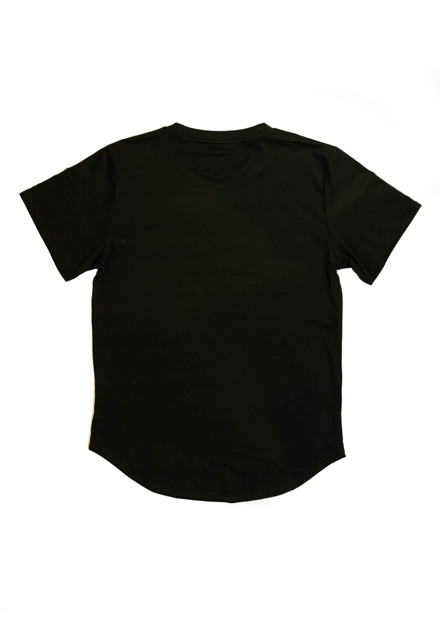 A black Volvo t-shirt for men. Photo is the back view of the shirt with an embroidered red 850R. Fabric composition is a polyester, and cotton mix. The material is very soft, stretchy, non-transparent. The style of this shirt is short sleeve, with a crewneck neckline.