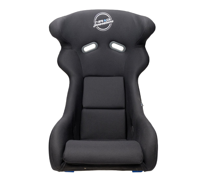 NRG FRP Bucket Seat - White Finish with Arrow Embroidery And Blue Side Mount Bracket - 0