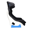 NRG FRP Bucket Seat - White Finish with Arrow Embroidery And Blue Side Mount Bracket-3