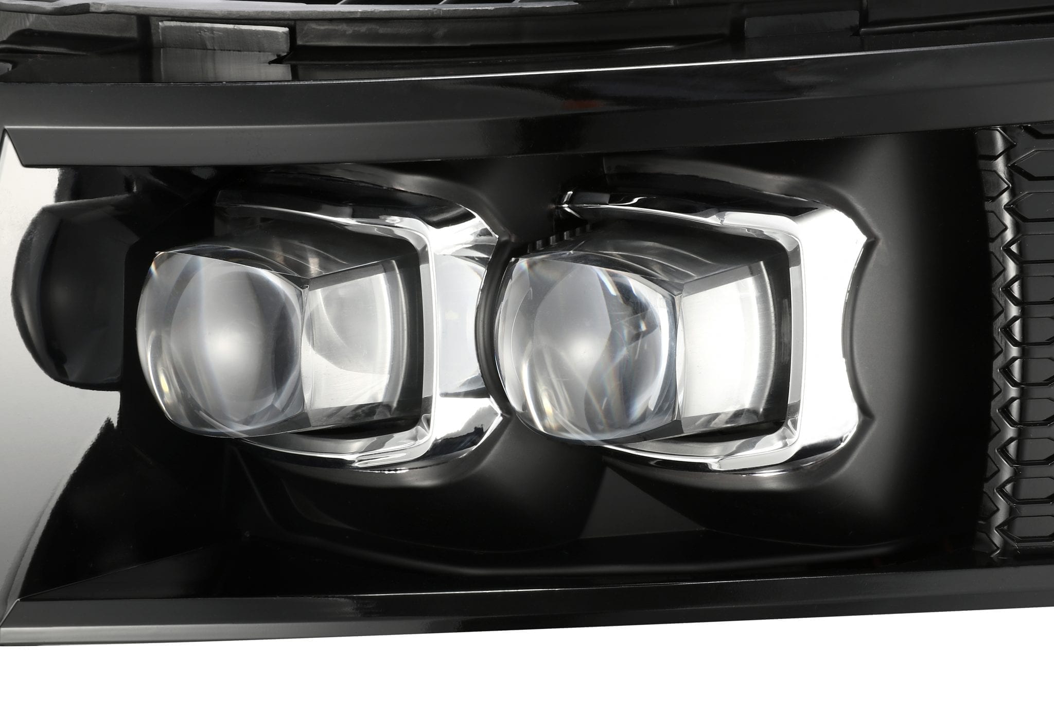 AlphaRex 07-13 Chevy 1500HD NOVA LED Proj Headlights Plank Style Gloss Blk w/Activ Light/Seq Signal - 0