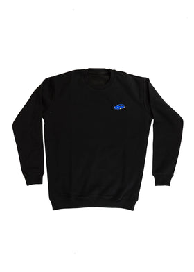 A black Mk4 Golf R32 crewneck sweater for men. Photo is the front of the sweater with an embroidered Mk4 Golf R32. Fabric is a cotton and polyester mix and high quality and fits to size. The style is long sleeve, crew neck, and embroidery on left chest.