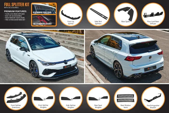 Flow Designs MK8 Golf R Full Lip Splitter Set