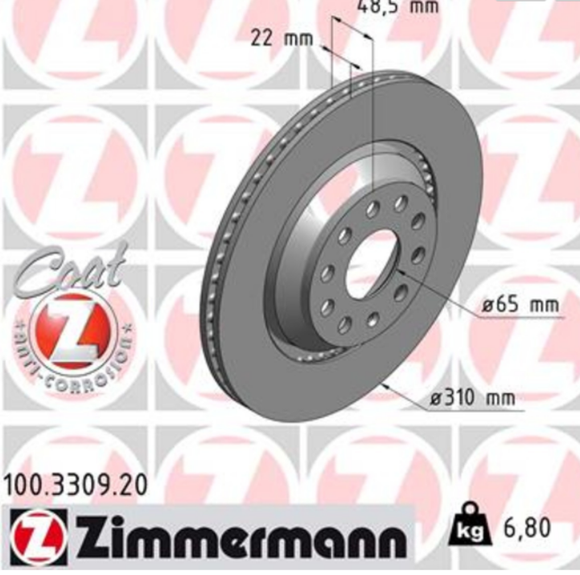 VW Brake Disc - Zimmermann 5QM615601A