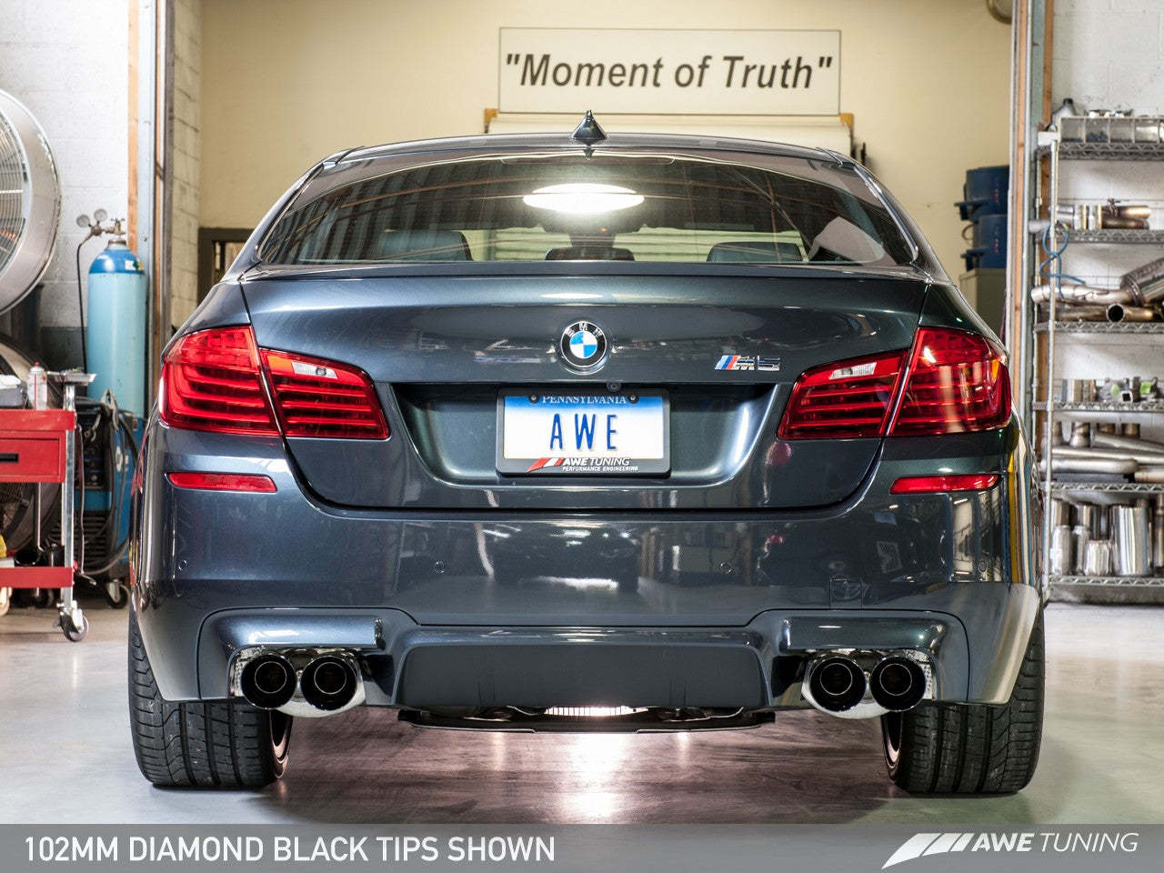 AWE Touring Edition Axle Back Exhaust for BMW F10 M5, Diamond Black Tips - 0