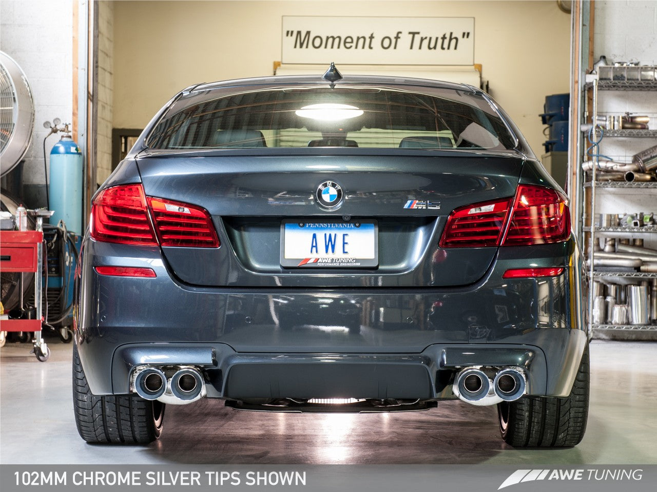 AWE Touring Edition Axle Back Exhaust for BMW F10 M5, Chrome Silver Tips - 0