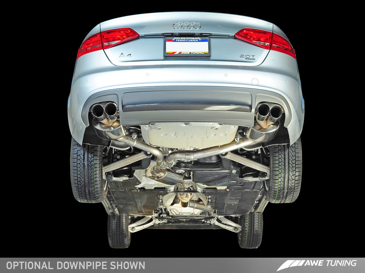 AWE Touring Edition Exhaust for B8 A4 2.0T - Quad Tip, Polished Silver Tips