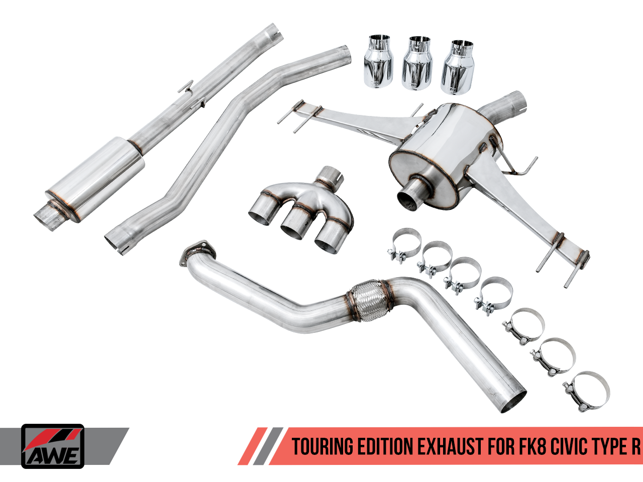AWE Touring Edition Exhaust for FK8 Civic Type R (includes Front Pipe) - Triple Chrome Silver Tips