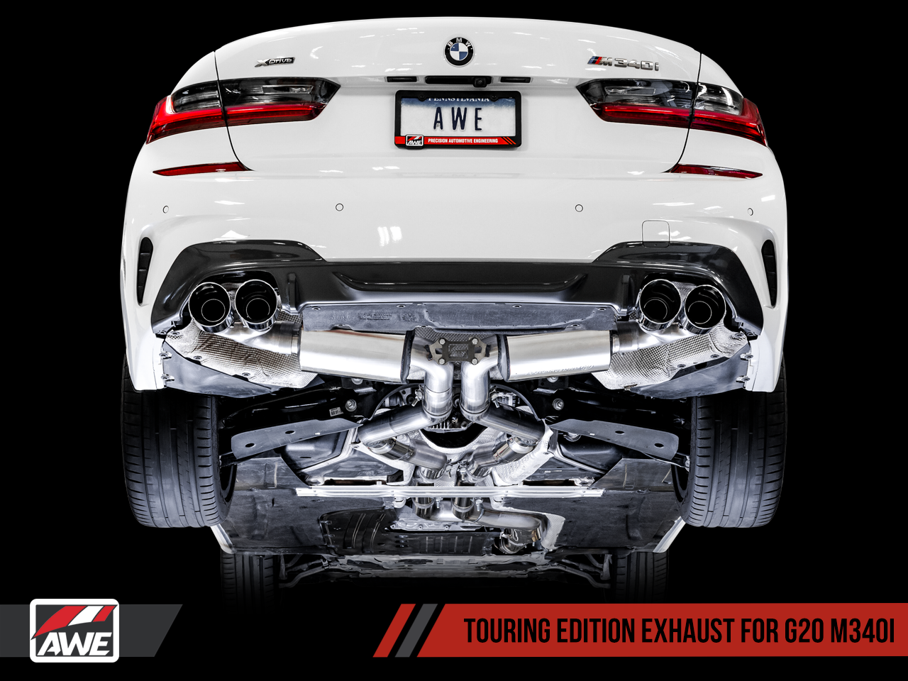 AWE Non-Resonated Touring Edition Exhaust for G20 M340i - Diamond Black Tips