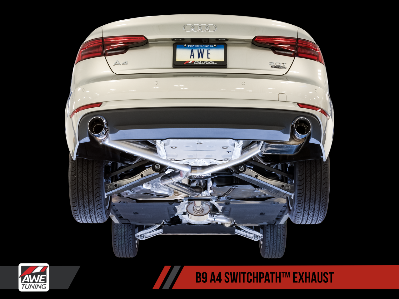 AWE Touring Edition Exhaust for B9 A4, Dual Outlet - Chrome Silver Tips (includes DP)