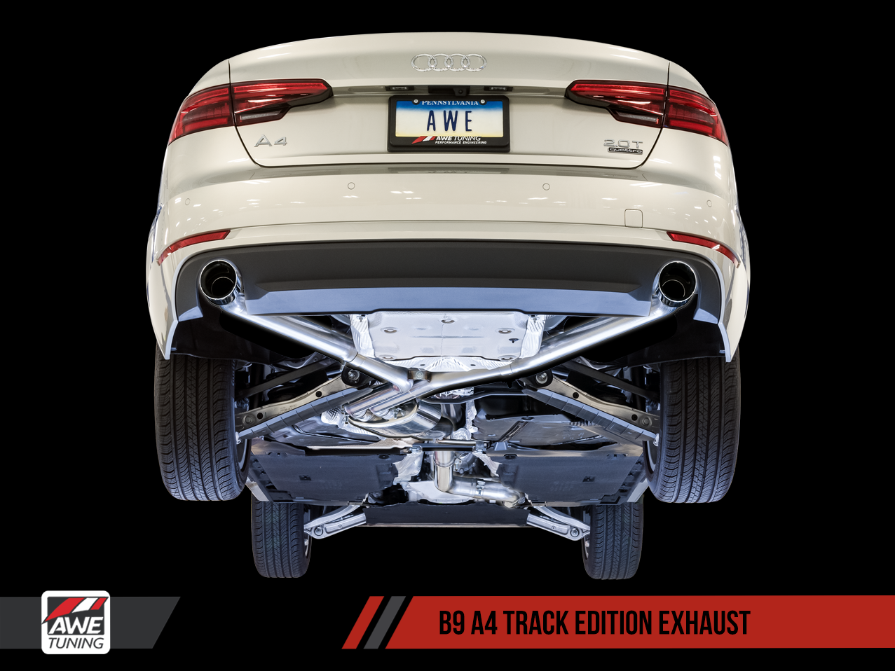 AWE Track Edition Exhaust for B9 A4, Dual Outlet - Chrome Silver Tips (includes DP)