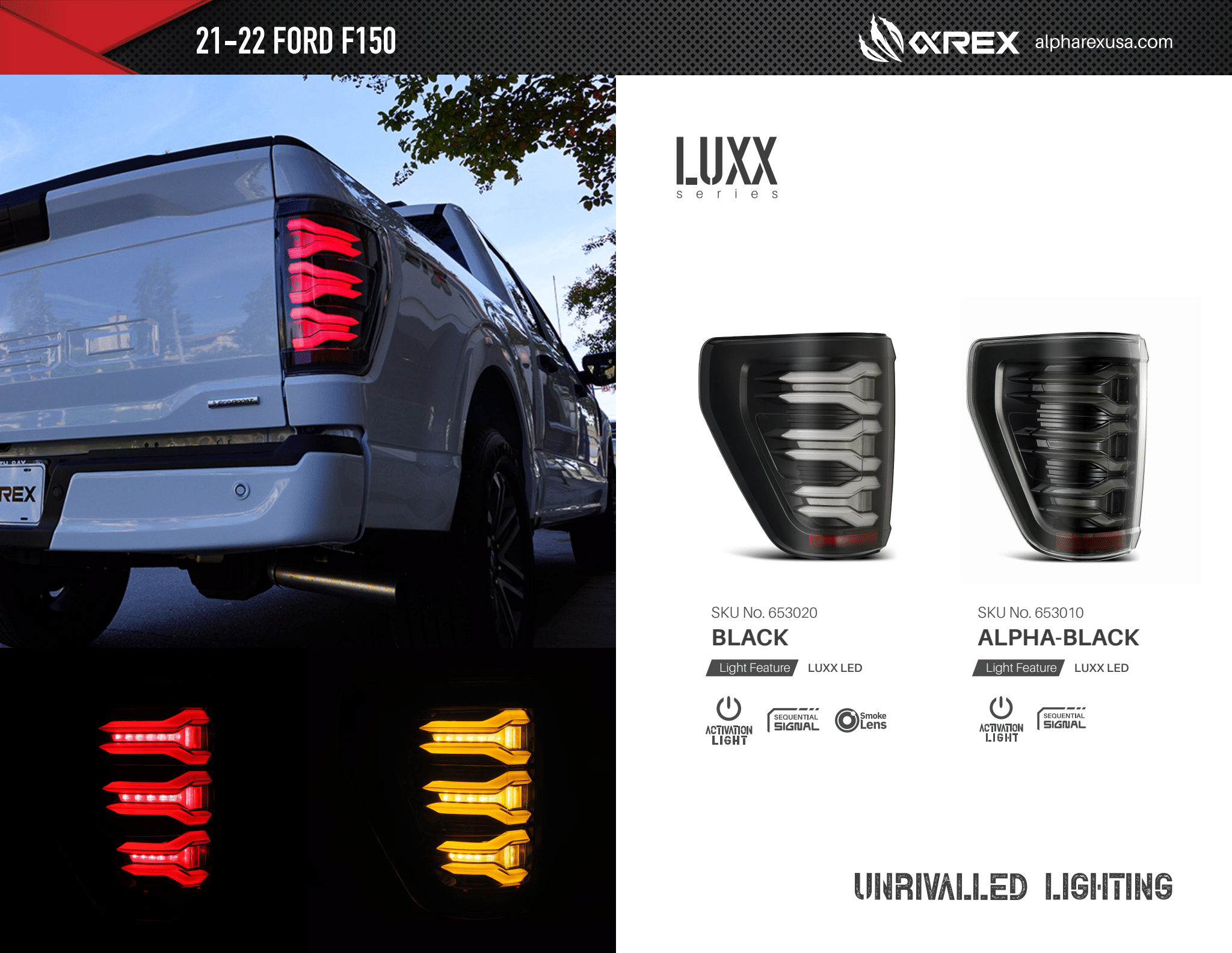 ALPHAREXUSA LUXX-SERIES LED TAIL LIGHTS: 2021–2022 FORD F-150 - 0