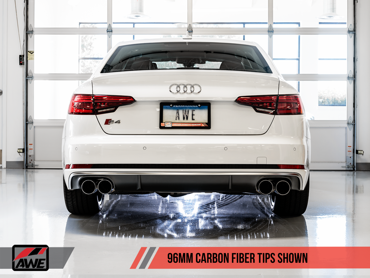 AWE SwitchPath Exhaust for B9 S4 - Resonated for Performance Catalyst - Carbon Fiber Tips