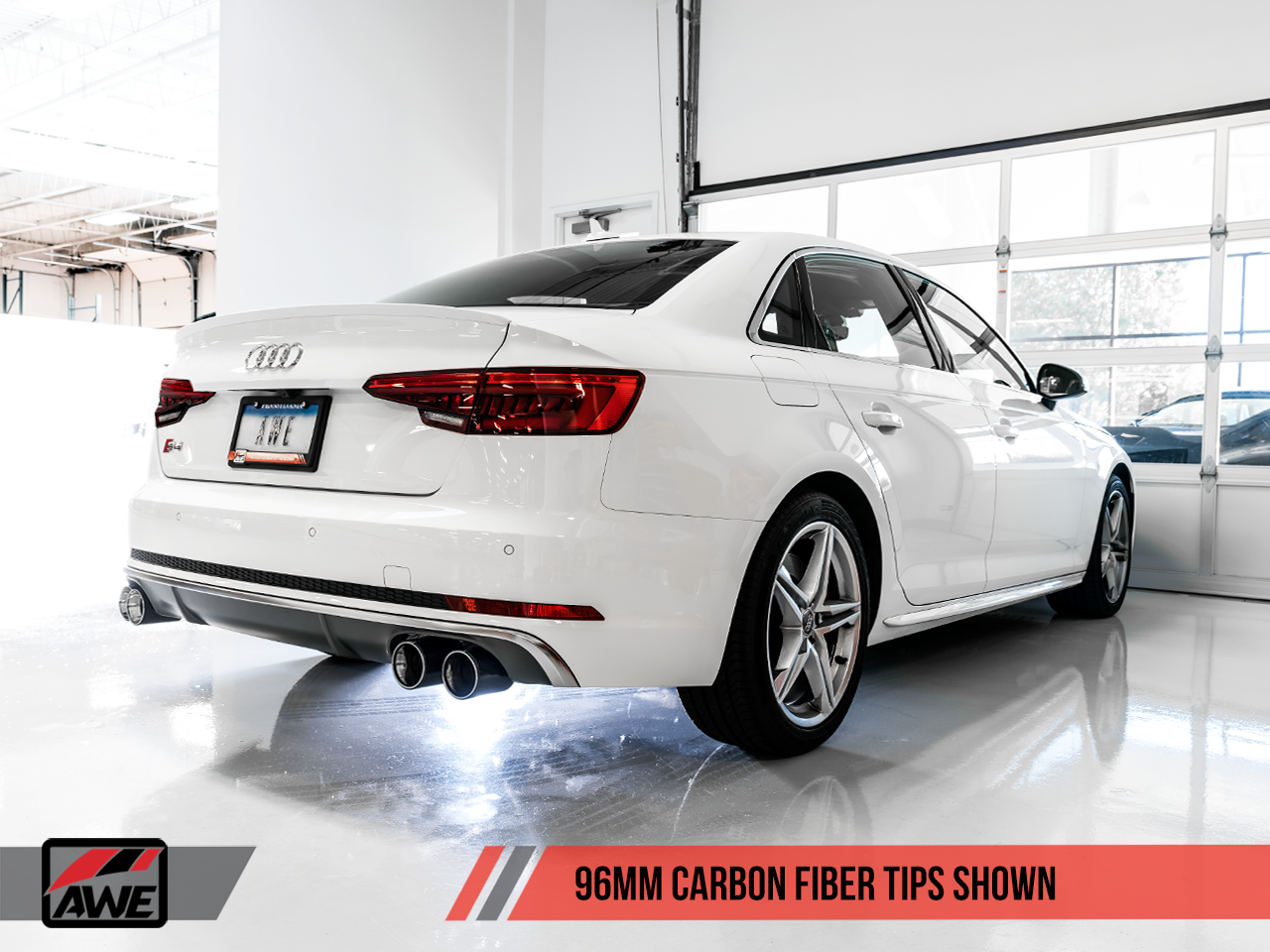 AWE Track Edition Exhaust for B9 S4 - Resonated for Performance Catalyst - Carbon Fiber Tips - 0