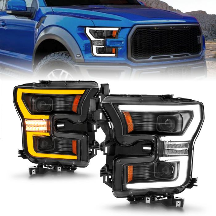 ANZOUSA BLACK HOUSING LED HEADLIGHTS: 2015–2017 FORD F-150