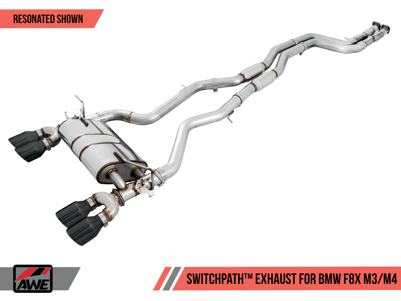 AWE Resonated SwitchPath™ Exhaust for BMW F8X M3 / M4 -- Diamond Black Tips (90mm)