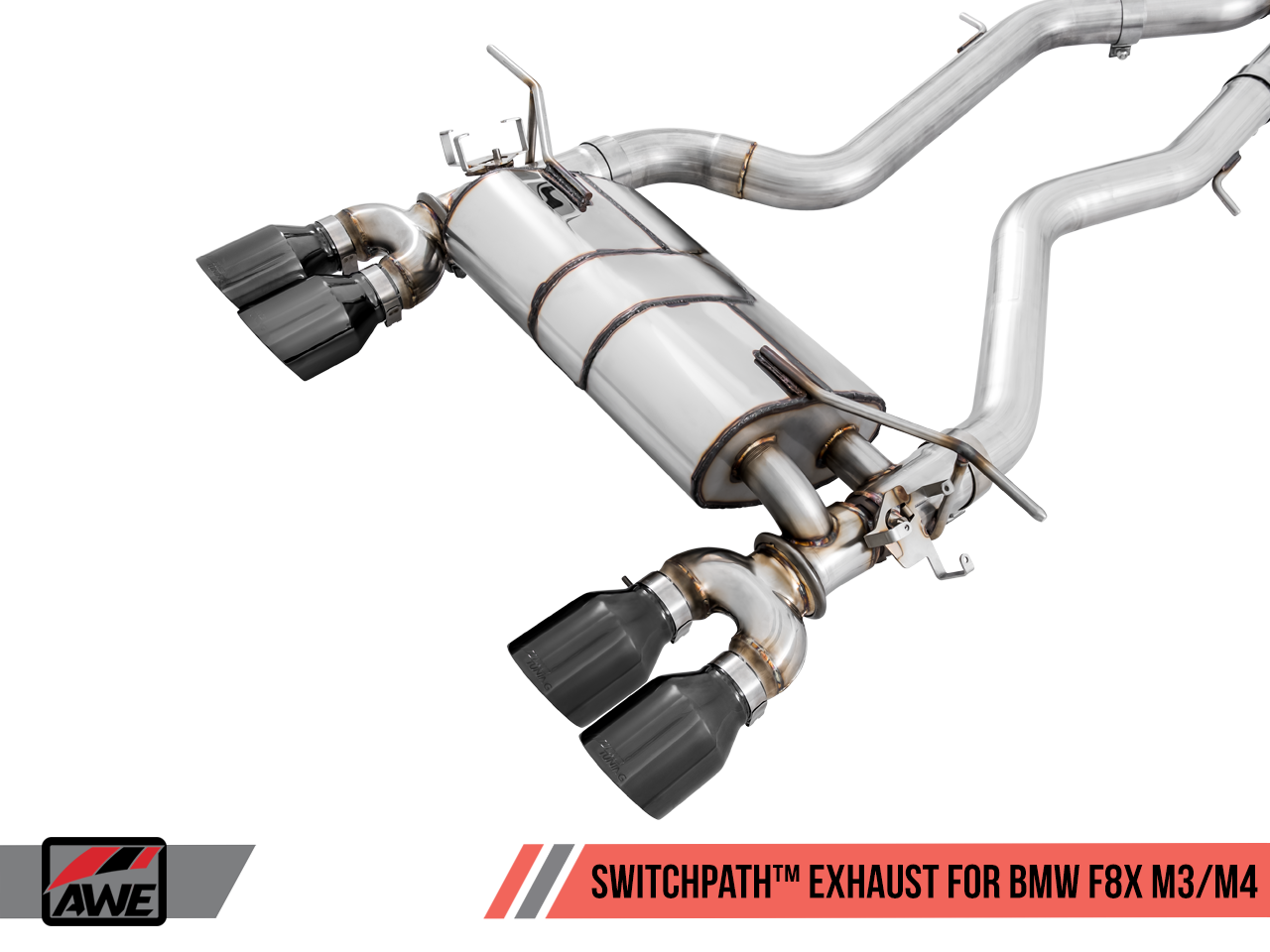 AWE Resonated SwitchPath™ Exhaust for BMW F8X M3 / M4 -- Chrome Silver Tips (102mm)