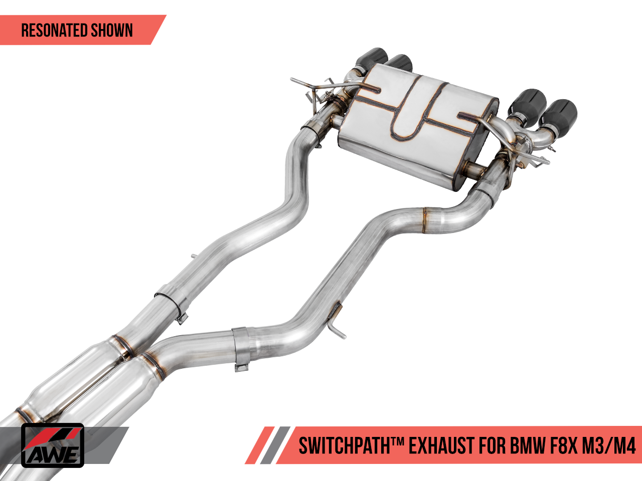 AWE Resonated SwitchPath™ Exhaust for BMW F8X M3 / M4 -- Diamond Black Tips (102mm) - 0