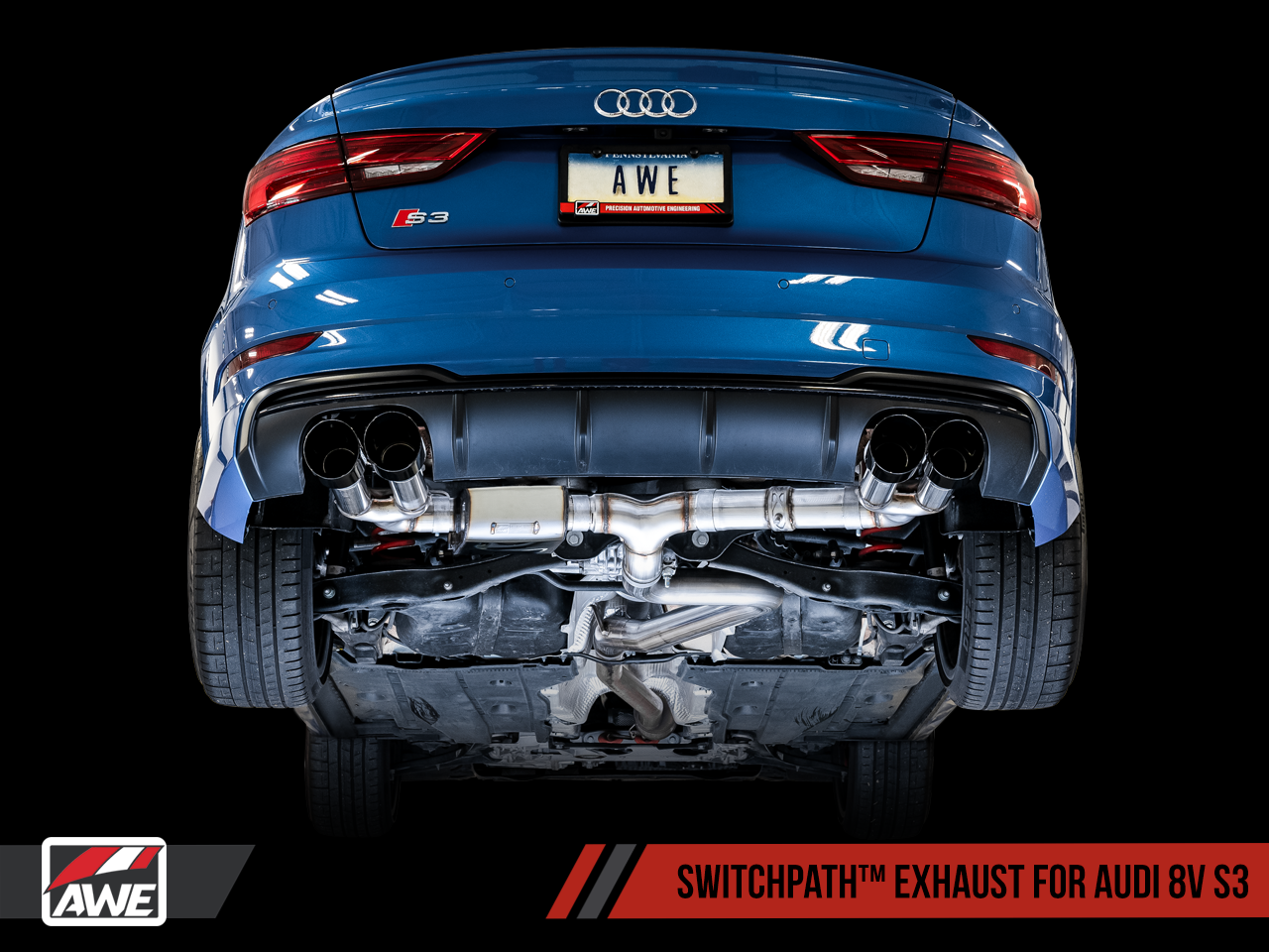 AWE SwitchPath™ Exhaust for Audi 8V S3 - Diamond Black Tips, 102mm