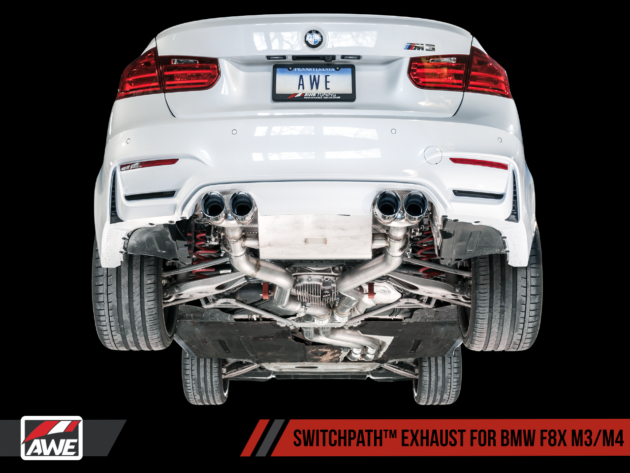 AWE Resonated SwitchPath™ Exhaust for BMW F8X M3 / M4 -- Chrome Silver Tips (102mm)