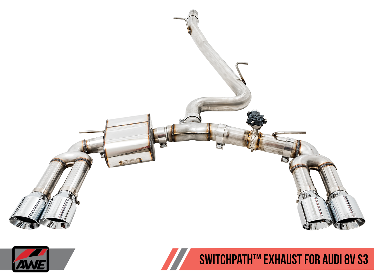 AWE SwitchPath™ Exhaust for Audi 8V S3 - Chrome Silver Tips, 102mm - 0