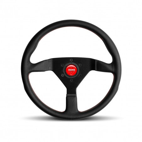 Momo Montecarlo Steering Wheel 350 mm - Black Leather/Red Stitch/Black Spokes