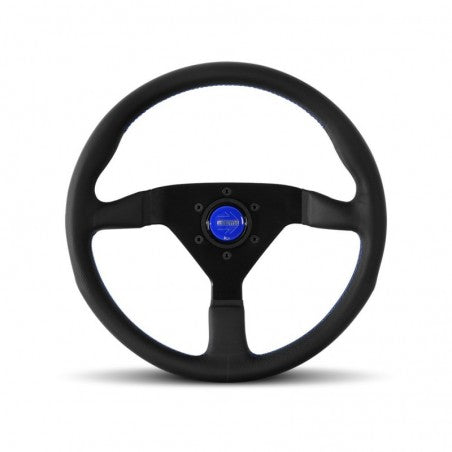 Momo Montecarlo Steering Wheel 350 mm - Black Leather/Blue Stitch/Black Spokes