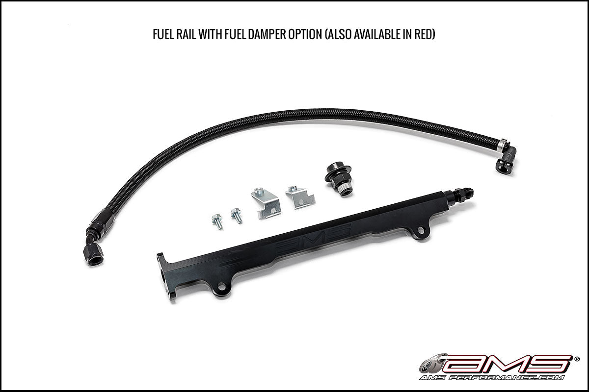 AMS EVO X CNC machined Aluminum Fuel Rail in Black with Pulsation Dampener
