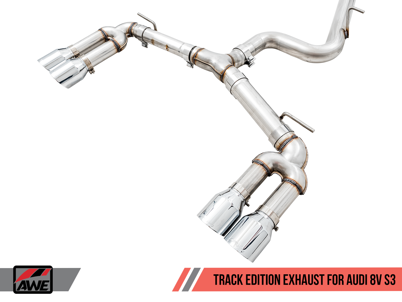 AWE Track Edition Exhaust for Audi 8V S3 - Chrome Silver Tips, 102mm - 0