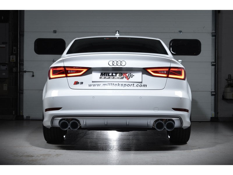 Milltek Cat Back Non-Valved, Non-Resonated Race Exhaust System with Quad Oval Polished Tips - Audi S3 2.0 TFSI quattro Saloon 8V