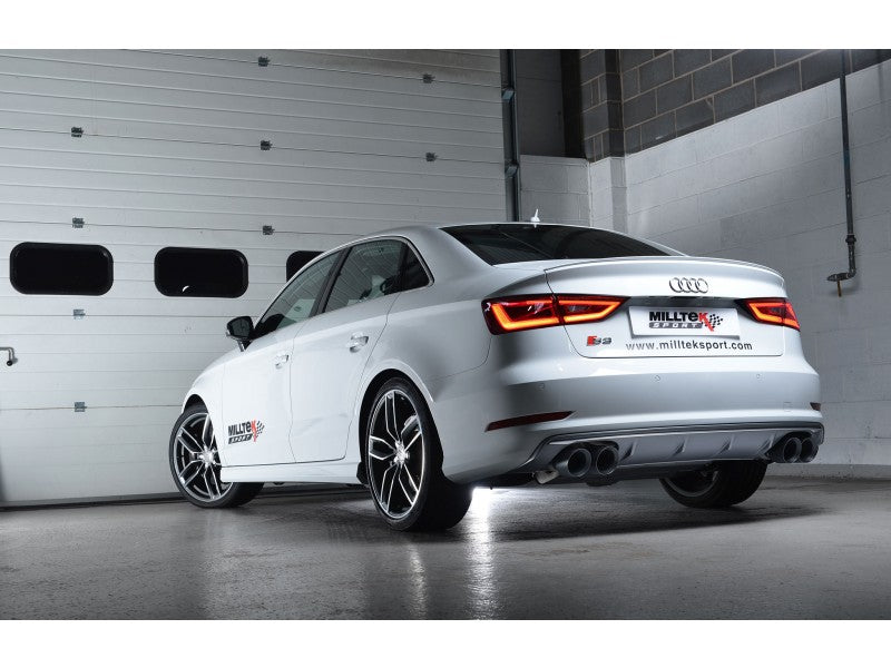 Milltek Cat Back Non-Valved, Resonated Race Exhaust System with Quad Round Polished Tips - Audi S3 2.0 TFSI quattro Saloon 8V
