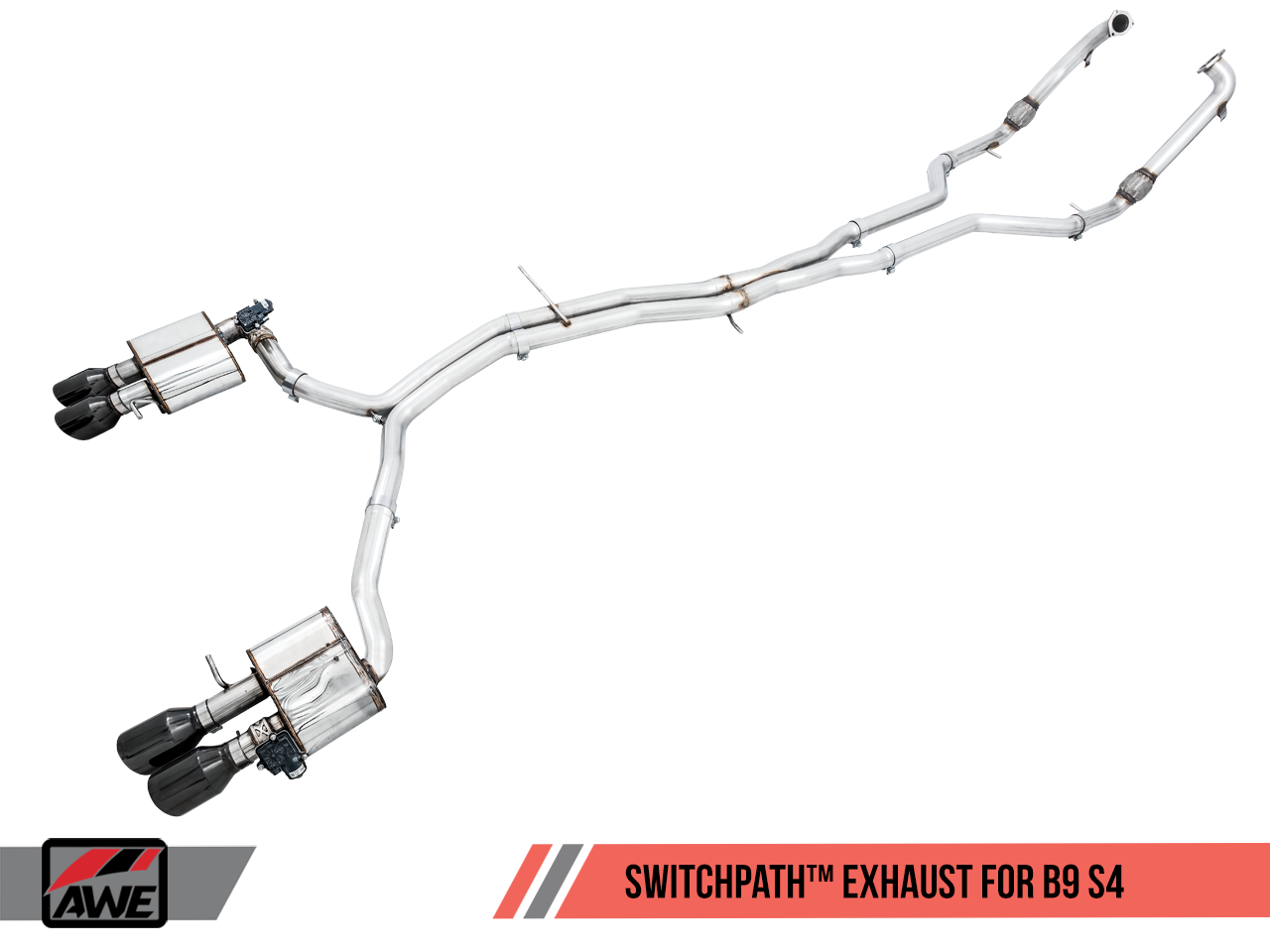 AWE Touring Edition Exhaust for B9 S4 - Resonated for Performance Catalyst - Diamond Black 90mm Tips