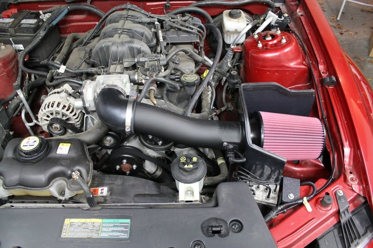 JLT 2010 Ford Mustang V6 Series 2 Black Textured Cold Air Intake Kit w/Red Filter - Tune Req