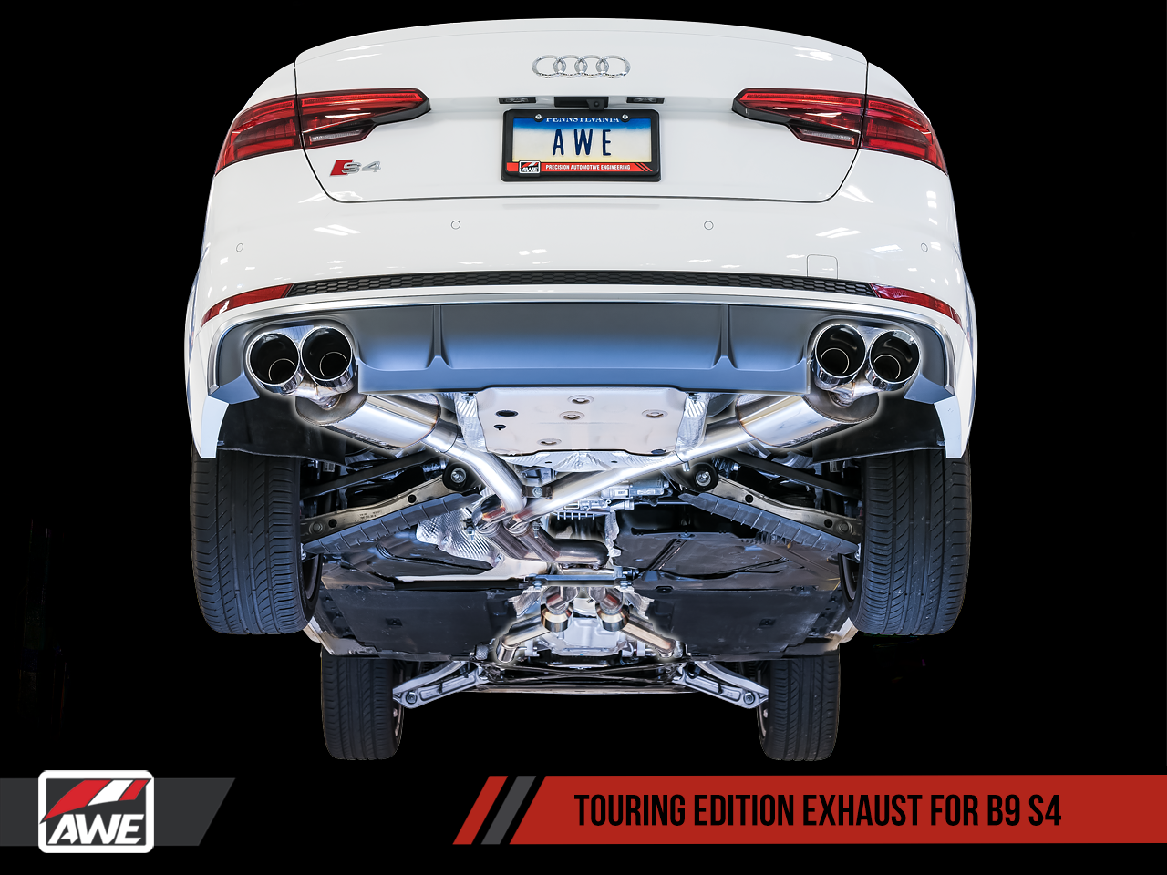 AWE Touring Edition Exhaust for Audi B9 S4 - Diamond Black 102mm Tips