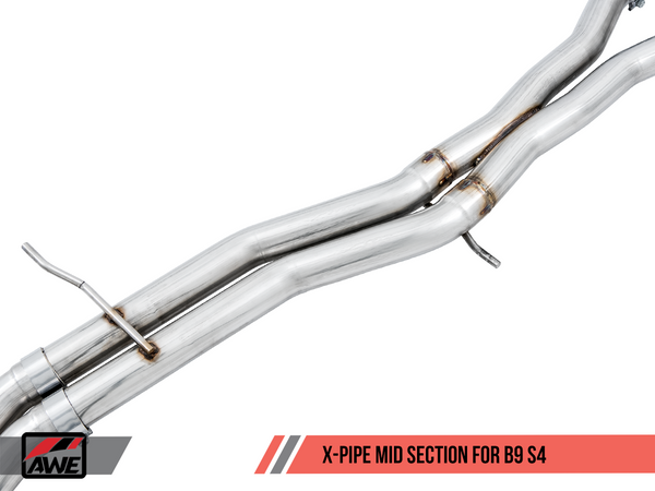 AWE Touring Edition Exhaust for B9 S4 - Resonated for Performance Catalyst - Chrome Silver 102mm Tips